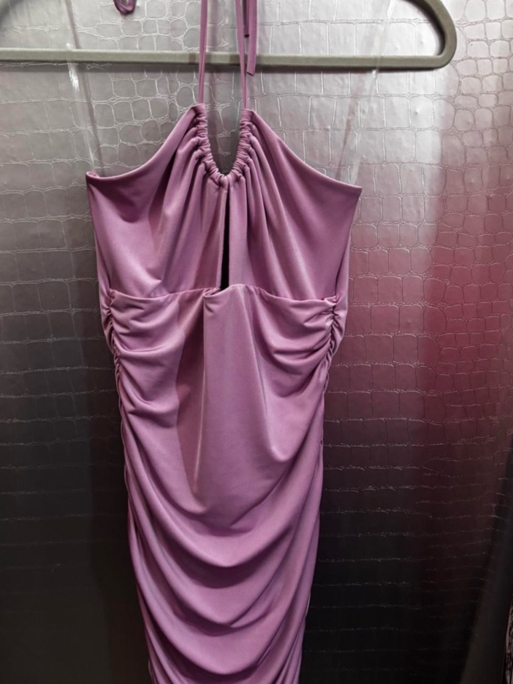 Ruched Halter Mini Dress in Lavender